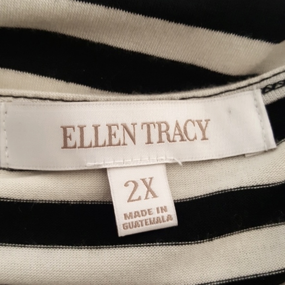 ELLEN TRACY Black White Striped Tee Plus Size 2X Tie Front Scoop Neck Top - Picture 8 of 10